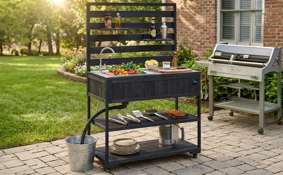 TOPMAX 41.7'' Large Patio Rolling Kitchen Island with Sink
