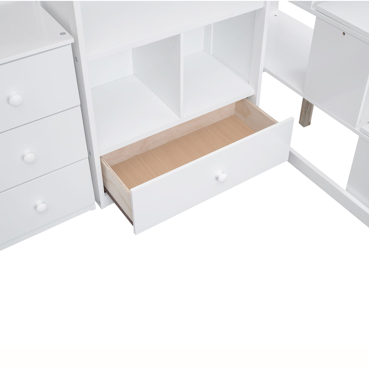 Loft Bed With L Shaped Desk, Drawers, Cabinet, And Storage Staircase