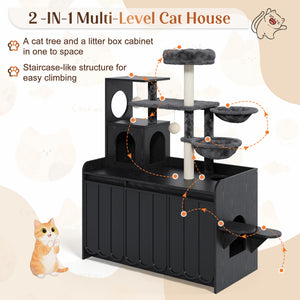 50.6" Cat Tree with Litter Box Enclosure and Sisal Scratching Post