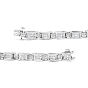 14K White Gold 5.0 Cttw Princess Cut Diamond Invisible Set Alternating Size D Shaped Links Tennis Bracelet (H-I Color, SI2-I1 Clarity) - 7â€