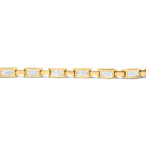 10K Yellow Gold 2.0 Cttw Invisible-Set Princess Cut Diamond Rectangular Link Bracelet (I-J Color, SI2-I1 Clarity) - 7"
