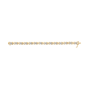 10k Yellow Gold 2.00 Cttw Diamond Cluster and Alternating "X" Link Bracelet (I-J Color, I3 Clarity) - 7"