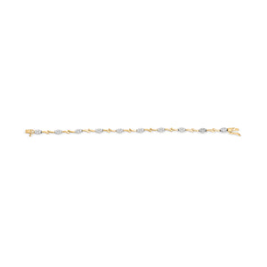 10K White and Yellow Gold 1.00 Cttw Diamond Oval Shaped Cluster Link  Bracelet (I-J Color, SI2-I1 Clarity) - 7" Inches