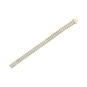 14K Yellow and White Gold 5.0 Cttw Round & Baguette Cut Diamond 7" Reflective Tennis Bracelet (H-I Color, I1-I2 Clarity)