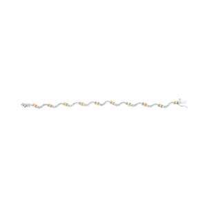 10K Two-Tone 2.00 Cttw Diamond "X" and Wave Link Bracelet (H-I Color, I1-I2 Clarity) - 7" Inches