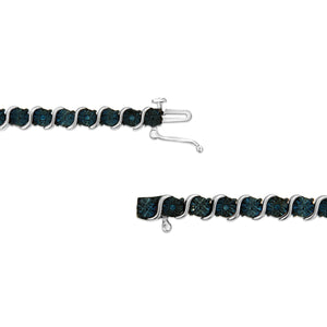 .925 Sterling Silver 1/10 Cttw Miracle-Set Treated Blue Color Diamond Miracle Plate "S" Link Tennis Bracelet (Blue Color, I2- I3 Clarity) - 7.25"