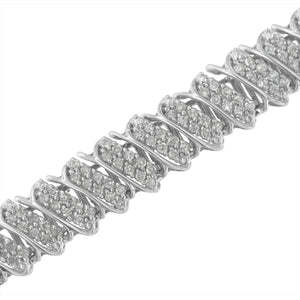 .925 Sterling Silver 3.0 Cttw Diamond Multi Row Cluster Slanted Wave Link 7-Â¼â€ Tennis Bracelet (I-J Color, I2-I3 Clarity)