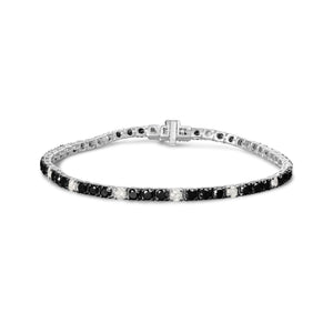 .925 Sterling Silver 3.0 Cttw Black and White Diamond Tennis Bracelet (I-J Color, I2-I3 Clarity) - 7.25" Inches