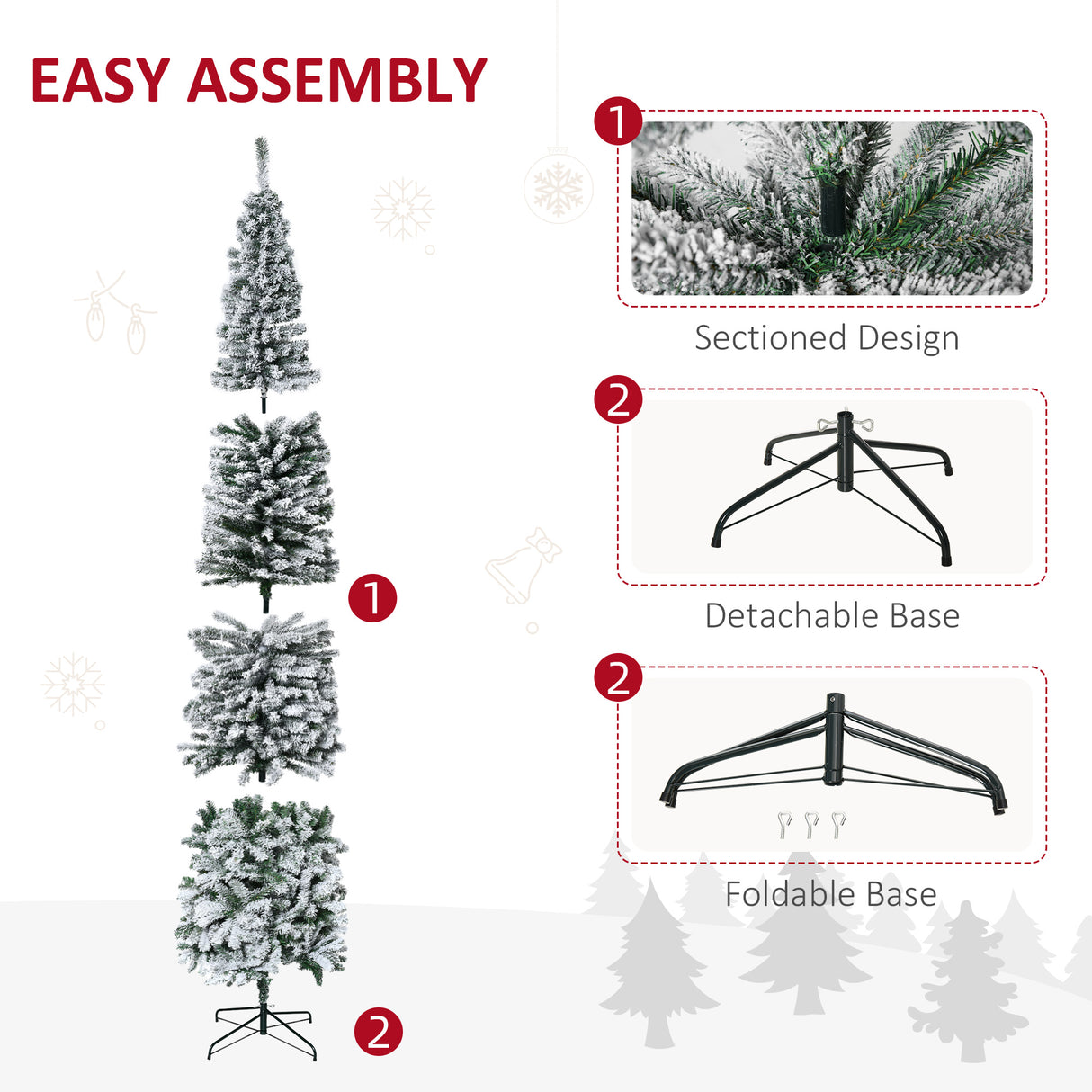 HOMCOM 9' Tall Unlit Snow-Flocked Slim Artificial Christmas Tree