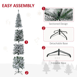 HOMCOM 9' Tall Unlit Snow-Flocked Slim Artificial Christmas Tree