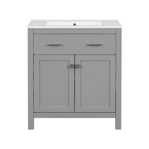 Bathroom Vanity With Ceramic Sink, Modern Single Bathroom Cabinet With 2 Doors And A Shelf, Soft Close Doors
