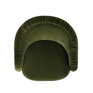 Serena 31.5" Ruched Barrel Back Accent Arm Chair with Bullion Fringe, Olive