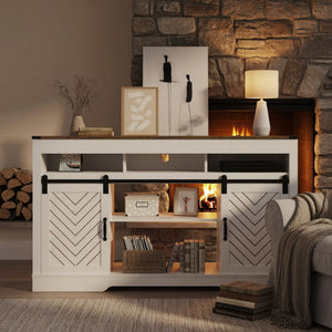TV Stand With Sliding Barn Doors And Adjustable Storage - White / Oak