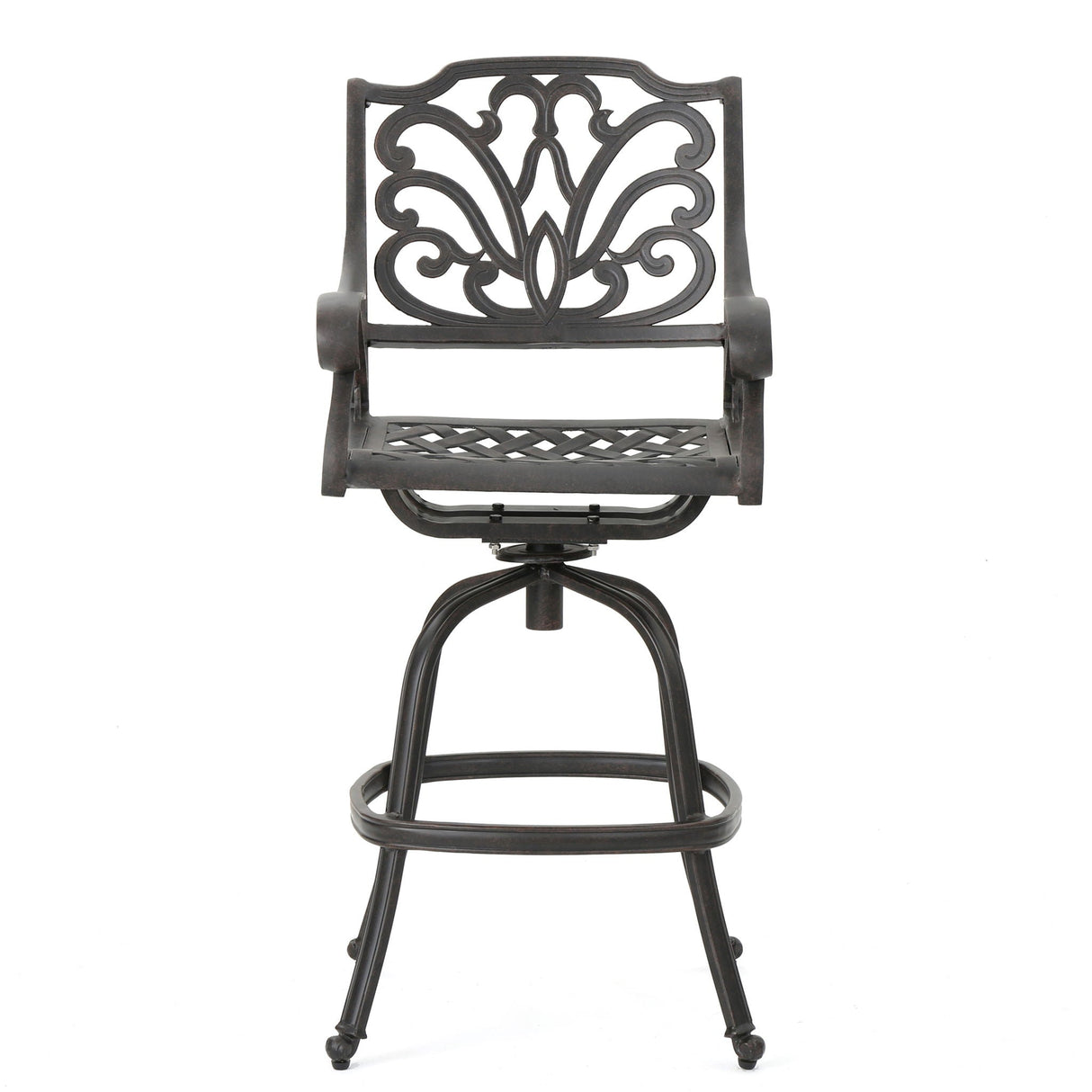 Outdoor Cast Aluminum Swivel Bar Stool With Scrolled Arms - Bronze - Best Buy Furniture