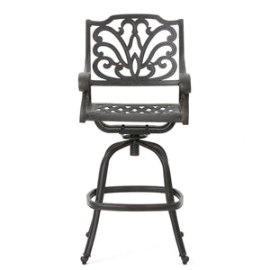 Outdoor Cast Aluminum Swivel Bar Stool With Scrolled Arms - Bronze - Best Buy Furniture