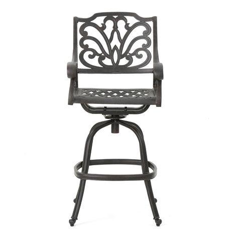 Outdoor Cast Aluminum Swivel Bar Stool With Scrolled Arms - Bronze - Best Buy Furniture