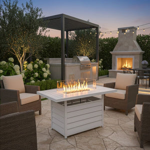 Rectangular Propane Fire Pit Table With Burner, Lava Rock, Waterproof Cover