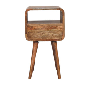 Solid Wood Mini Oak-ish Curve Nightstand, 1-Drawer, 1 Open-Slot