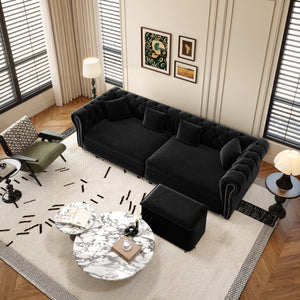 Chesterfield Sofa Bed - 3-in-1 Convertible Velvet Sofa