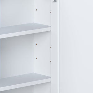 Bathroom Wall Storage Cabinet With Mirror And Adjustable Shelf, 6 Open Shelves
