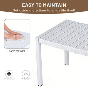 Modern Long Table, UV Resistant And Rust Proof, Pp Tabletop, UV Resistant Powder Coated Metal Legs - Snow White