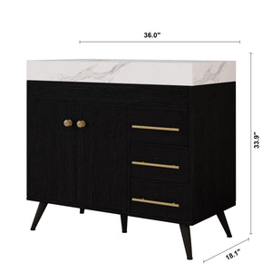 36" Freestanding Bathroom Vanity with Ceramic Sink and Faux Marble Top
