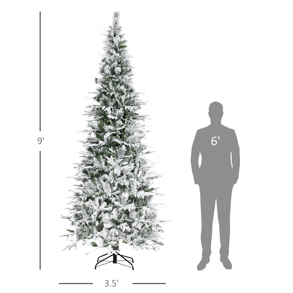 HOMCOM 9' Unlit Snow Flocked Pine Artificial Christmas Tree