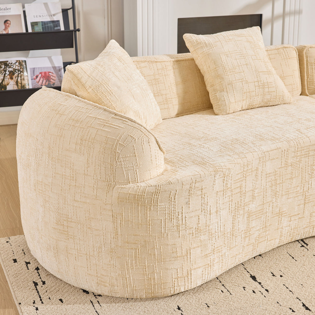 Curved Compressed Sofa, Nordic-Style Design For Living Room