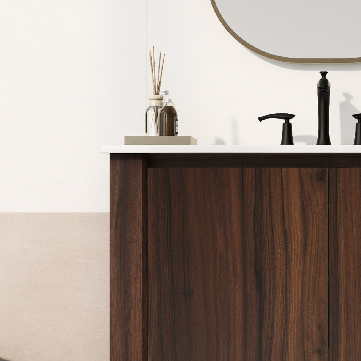 Modern Bathroom Vanity With Rectangle Ceramic Sink, Soft Closing Doors
