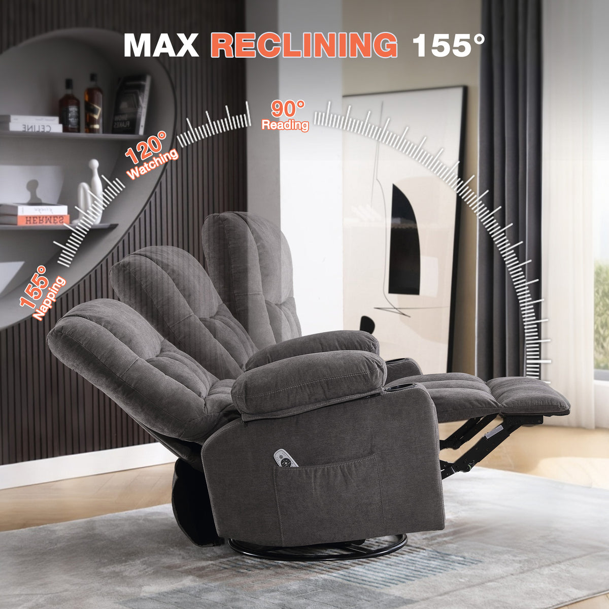 Massage Swivel Rocker Recliner Chair with Vibration Massage and Heat - Living Room