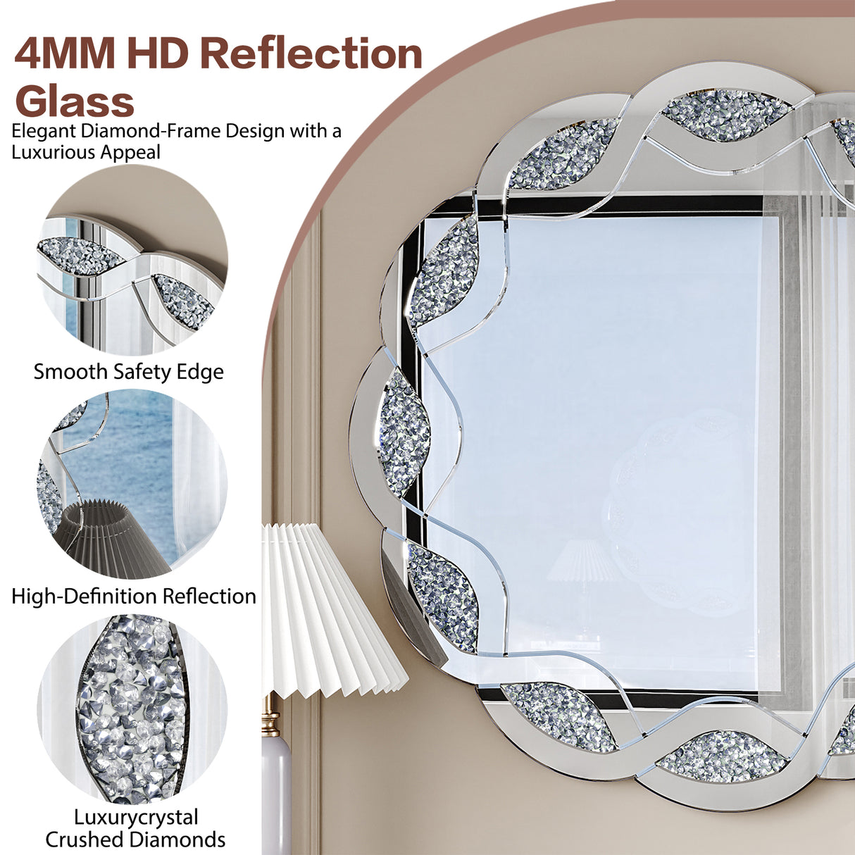 Silver Crush Diamond Round Wall Mirror