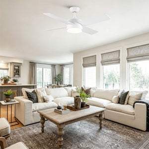 Ceiling Fan With Remote Control, Reversible DC Motor, 6 Speeds, 3 Dimmable LED, Quiet Timer For Indoor - White