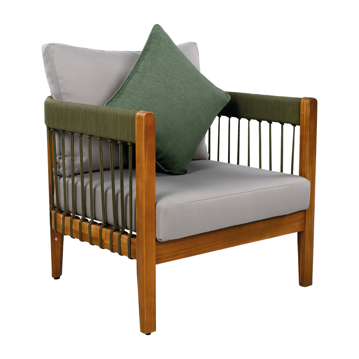 Acacia Wood Outdoor Club Chair with Handwoven Rope Accents