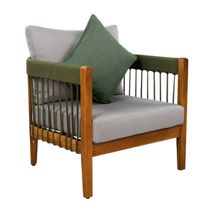 Acacia Wood Outdoor Club Chair with Handwoven Rope Accents