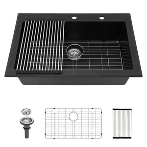 Quartz Kitchen Sink, Granite Composite, Drop In Sink With Durable Design