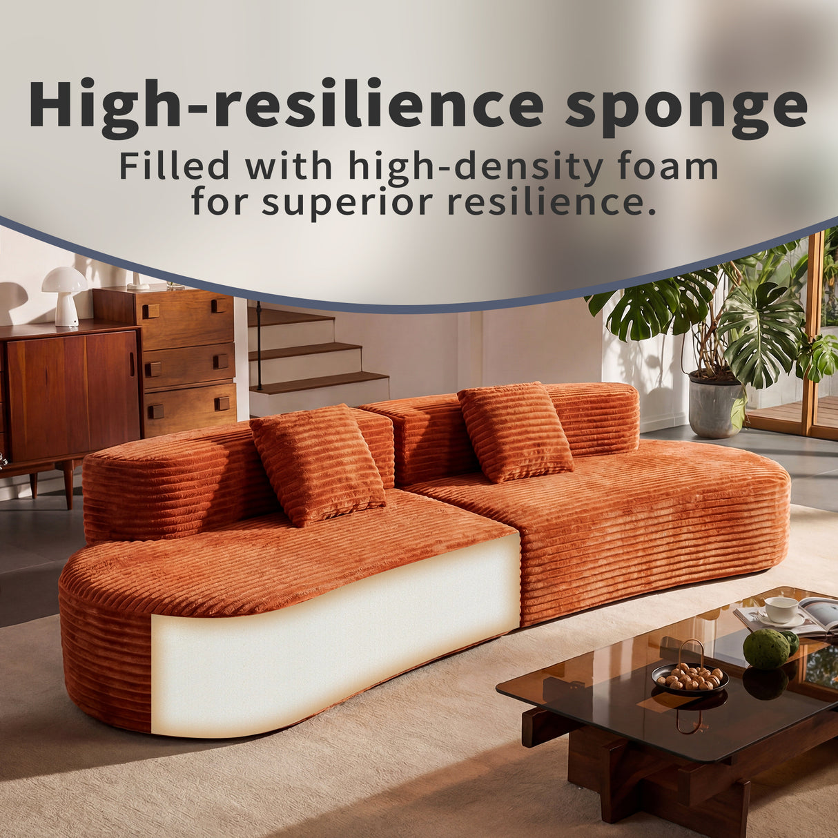 108.6-Inch Curved Combination Sofa with Modern Cloud Pattern