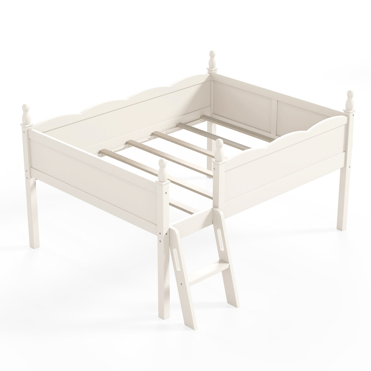 Full Size Low Loft Bed with Full-Length Guardrails