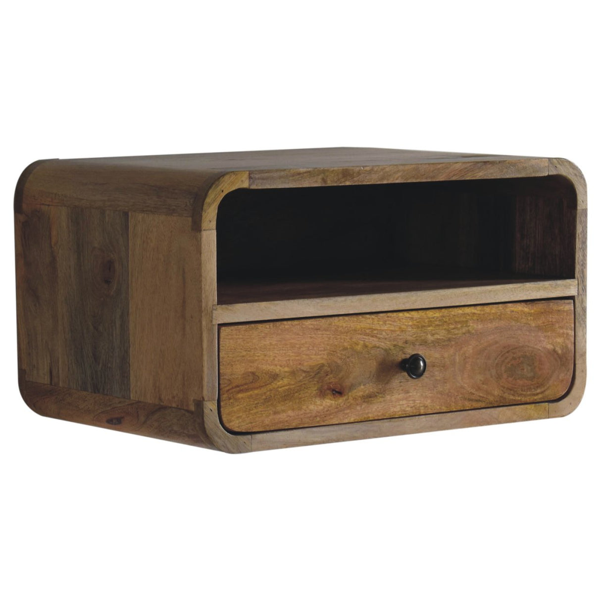 Large Floating Bedside, 1 Drawer, 1 Open Slot, Oak-ish