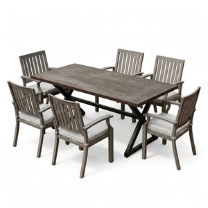 7-Piece Outdoor Dining Set with Aluminum Chairs & Iron Legs