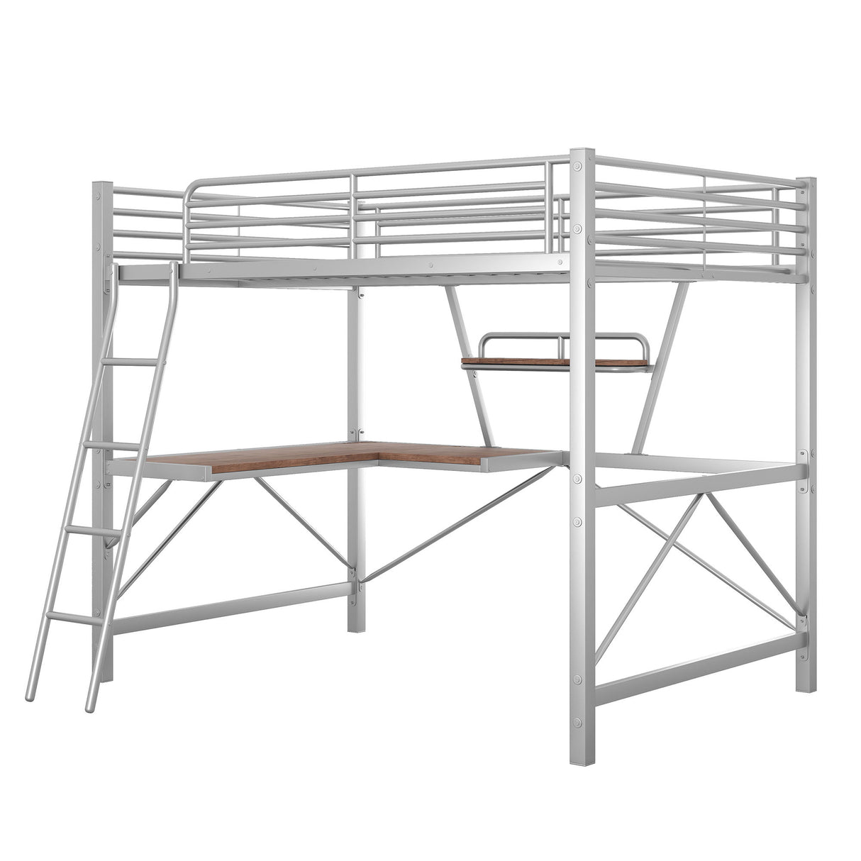 Loft Bed With Desk And Shelf, Modern Design