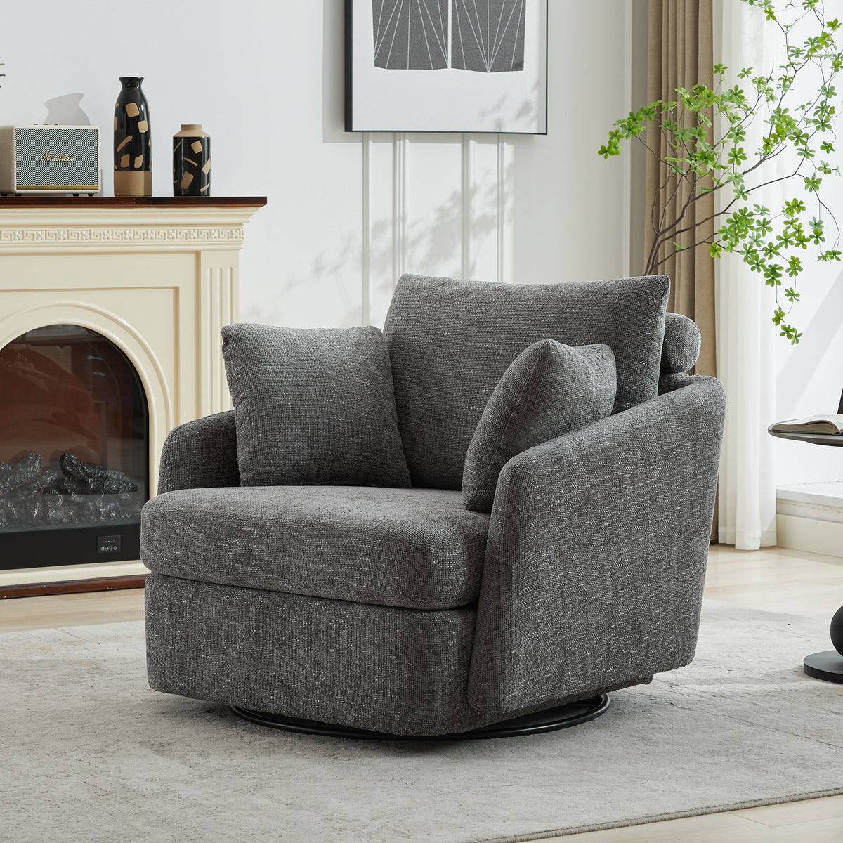 40.55"W Swivel Accent Chair With 2 Throw Pillows