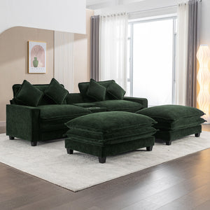 Sectional Sofa Upholstered Sofa With Two Removable Ottoman, Two USB Ports, Two Cup Holders And Large Storage Box For Living Room