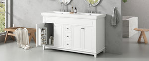 60" Bathroom Vanity with Resin Double Sinks, 3 Drawers & 4 Doors