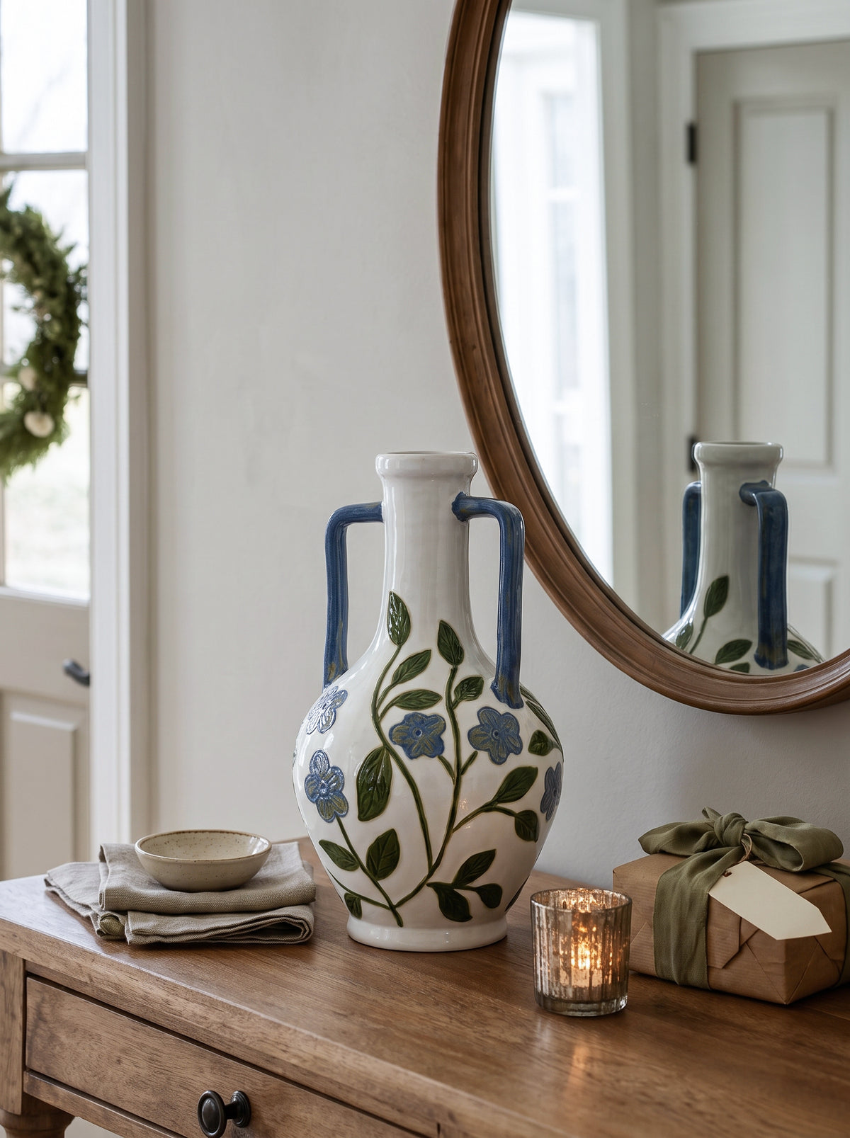 Floral Amphora Ceramic Vase