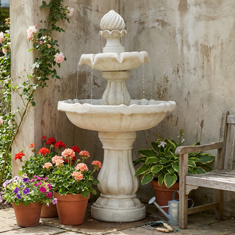 37.4'H 2-Tier White Polyresin Outdoor Water Fountain