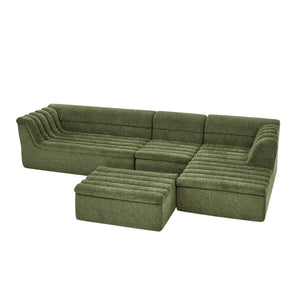 U-Shaped Modular Sectional Sofa With Chaise And Movable Ottoman With Wave-Shaped Armrest