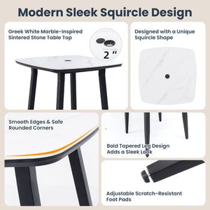 5 Pieces Outdoor Patio Bar Set, Rounded Square Sintered Stone Table & 4 Swivel Bar Chairs