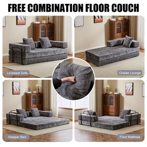 Convertible Floor Sofa Bed With Pillow Back Support Armrest