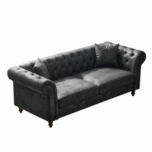 Chesterfield 3 And 3 Seater Sofa Set High Tech Fabric Roll Armrest Upholstered Couch