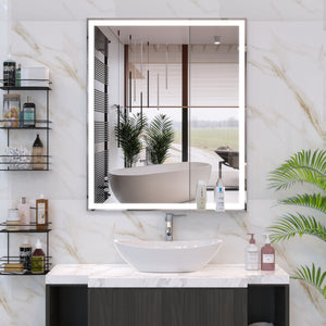 LED Bathroom Vanity Mirror Wall Mounted Adjustable / Warm / Natural Lights Anti-Fog Touch Switch With Memory Modern Smart Large Bathroom Mirrors